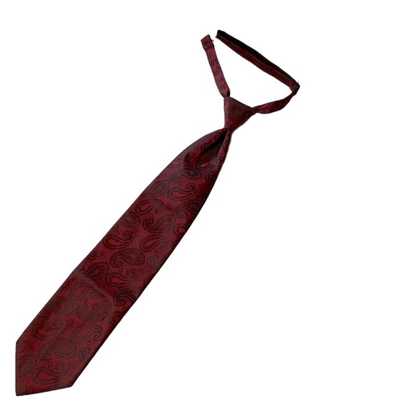 Pronto Uomo Formal Tie Set Pre-Tied Adjustable Burgundy Paisley and Black - Picture 3 of 14